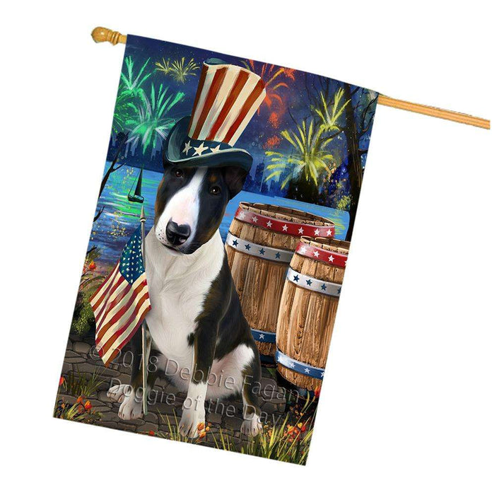 4th of July Independence Day Fireworks Bull Terrier Dog at the Lake House Flag FLG51171
