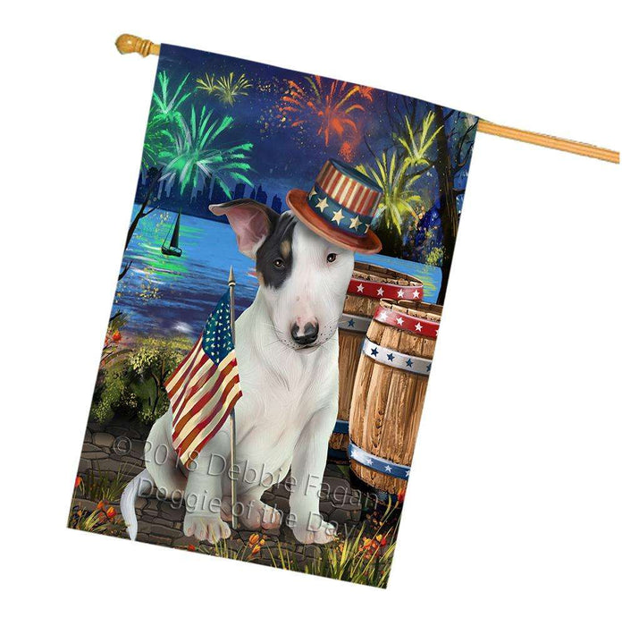 4th of July Independence Day Fireworks Bull Terrier Dog at the Lake House Flag FLG51172