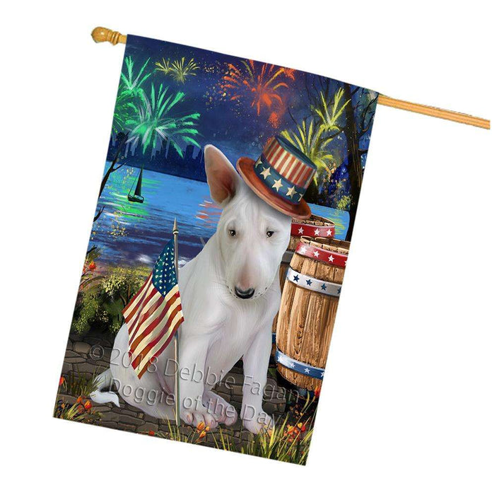 4th of July Independence Day Fireworks Bull Terrier Dog at the Lake House Flag FLG51173