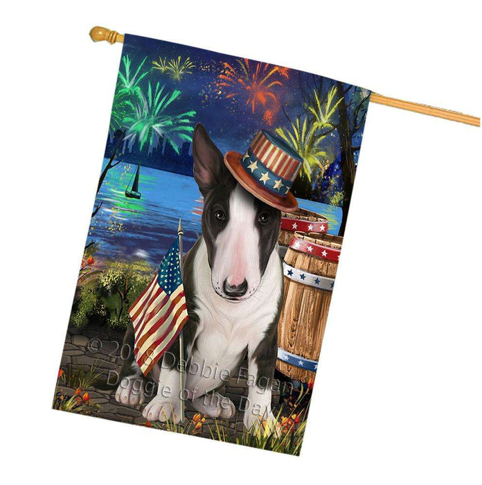 4th of July Independence Day Fireworks Bull Terrier Dog at the Lake House Flag FLG51174