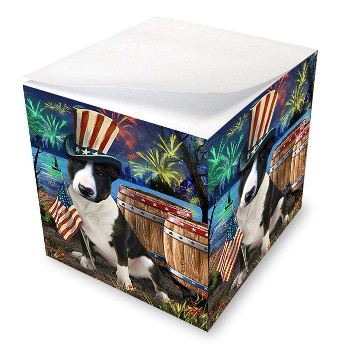 4th of July Independence Day Fireworks Bull Terrier Dog at the Lake Note Cube NOC51113