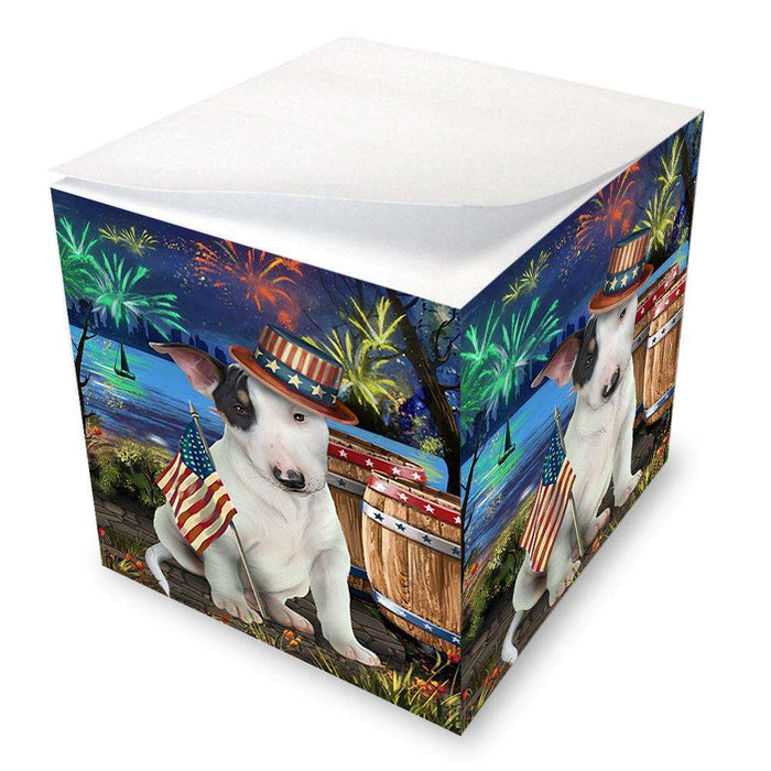 4th of July Independence Day Fireworks Bull Terrier Dog at the Lake Note Cube NOC51114