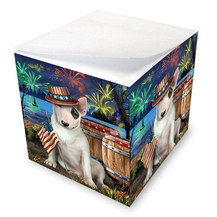 4th of July Independence Day Fireworks Bull Terrier Dog at the Lake Note Cube NOC51117