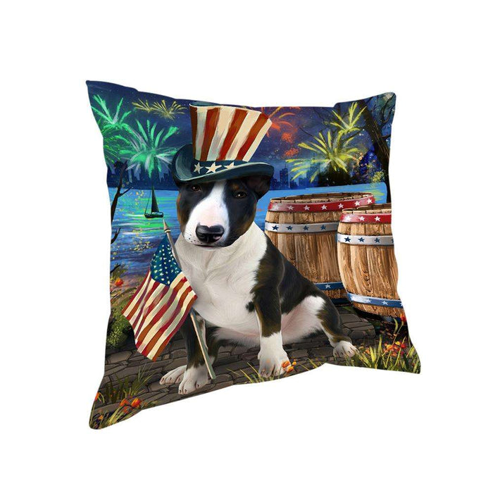 4th of July Independence Day Fireworks Bull Terrier Dog at the Lake Pillow PIL60516