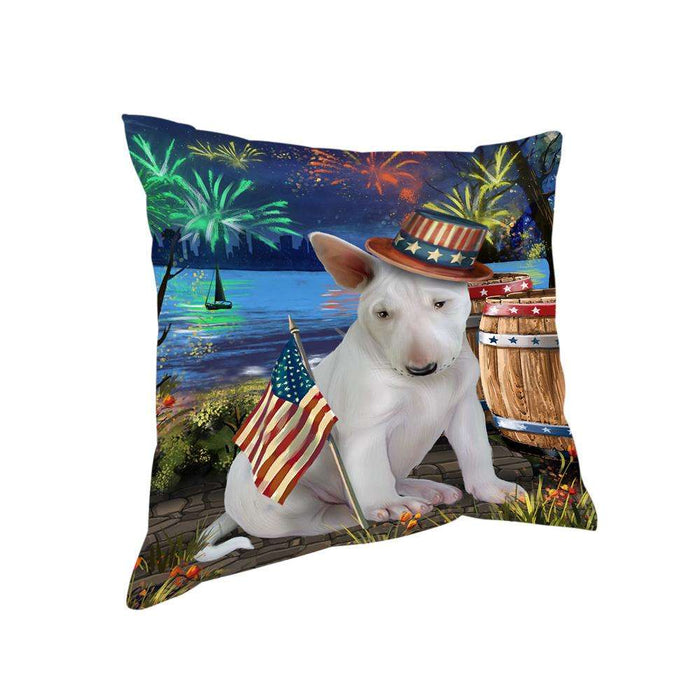 4th of July Independence Day Fireworks Bull Terrier Dog at the Lake Pillow PIL60524