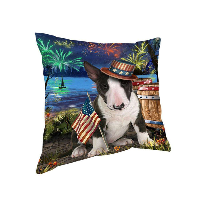 4th of July Independence Day Fireworks Bull Terrier Dog at the Lake Pillow PIL60528