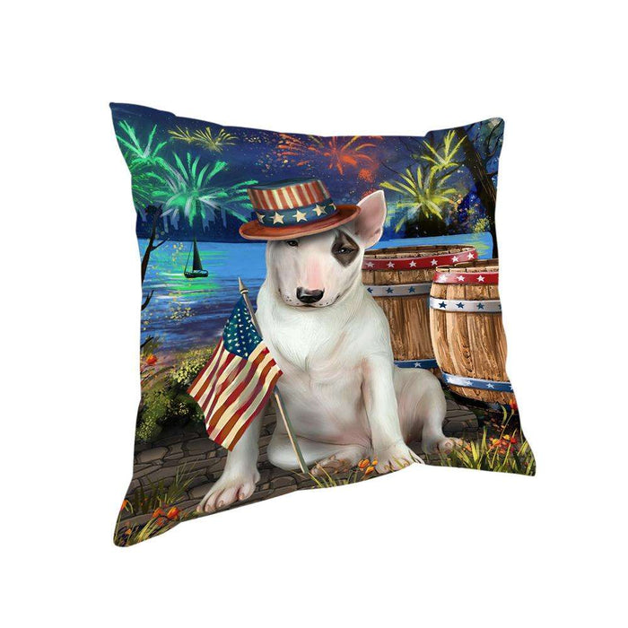 4th of July Independence Day Fireworks Bull Terrier Dog at the Lake Pillow PIL60532