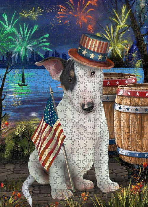 4th of July Independence Day Fireworks Bull Terrier Dog at the Lake Puzzle with Photo Tin PUZL57204