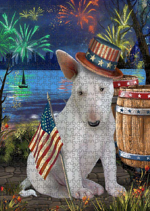 4th of July Independence Day Fireworks Bull Terrier Dog at the Lake Puzzle with Photo Tin PUZL57207