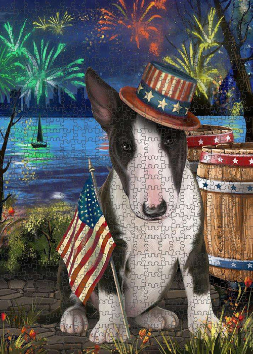 4th of July Independence Day Fireworks Bull Terrier Dog at the Lake Puzzle with Photo Tin PUZL57210