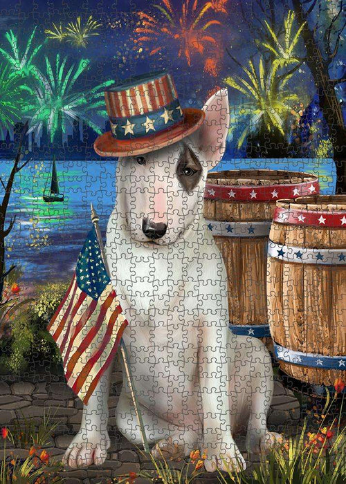 4th of July Independence Day Fireworks Bull Terrier Dog at the Lake Puzzle with Photo Tin PUZL57213