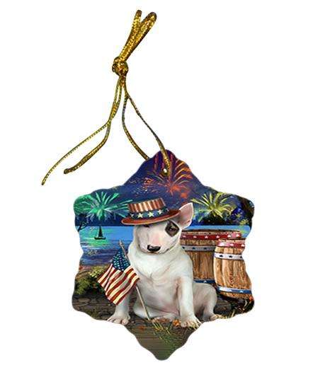 4th of July Independence Day Fireworks Bull Terrier Dog at the Lake Star Porcelain Ornament SPOR51109