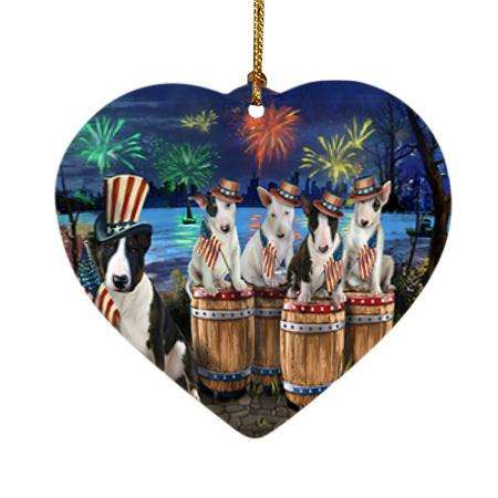 4th of July Independence Day Fireworks Bull Terriers at the Lake Heart Christmas Ornament HPOR51020