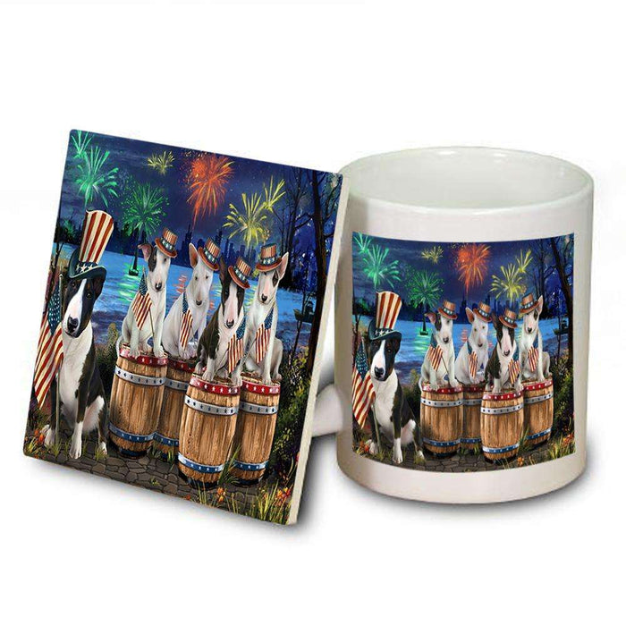 4th of July Independence Day Fireworks Bull Terriers at the Lake Mug and Coaster Set MUC51012
