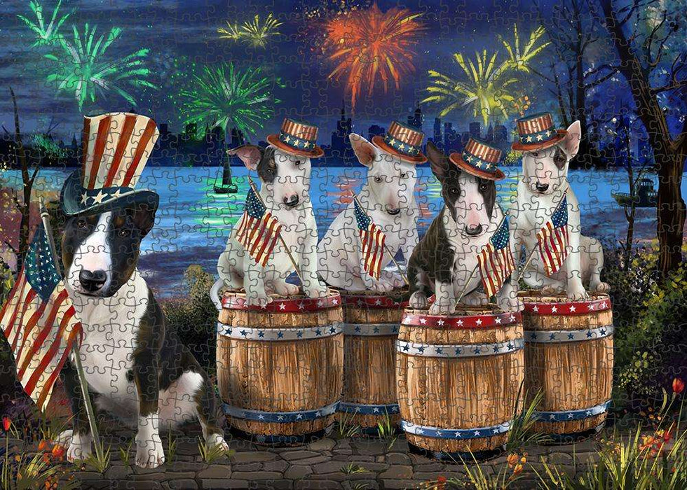 4th of July Independence Day Fireworks Bull Terriers at the Lake Puzzle with Photo Tin PUZL56922