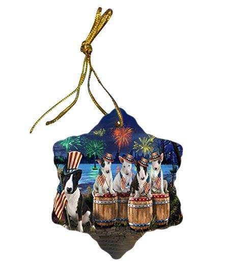 4th of July Independence Day Fireworks Bull Terriers at the Lake Star Porcelain Ornament SPOR51012