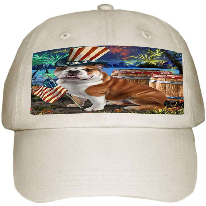 4th of July Independence Day Fireworks Bulldog at the Lake Ball Hat Cap HAT56544