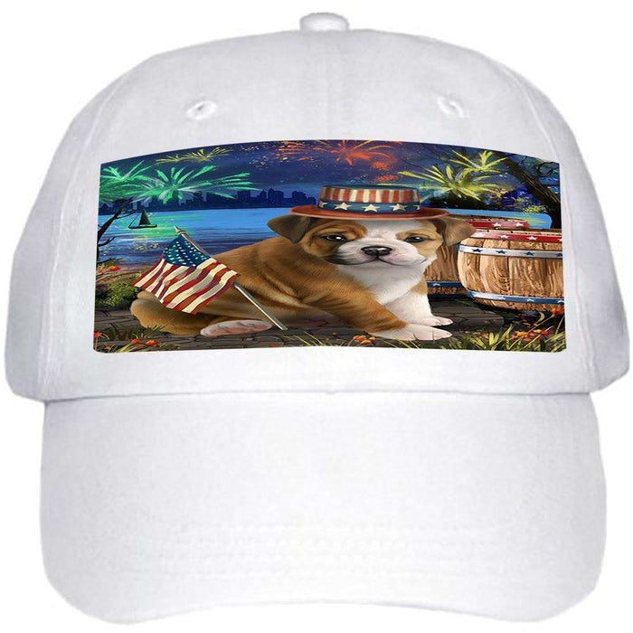 4th of July Independence Day Fireworks Bulldog at the Lake Ball Hat Cap HAT56547