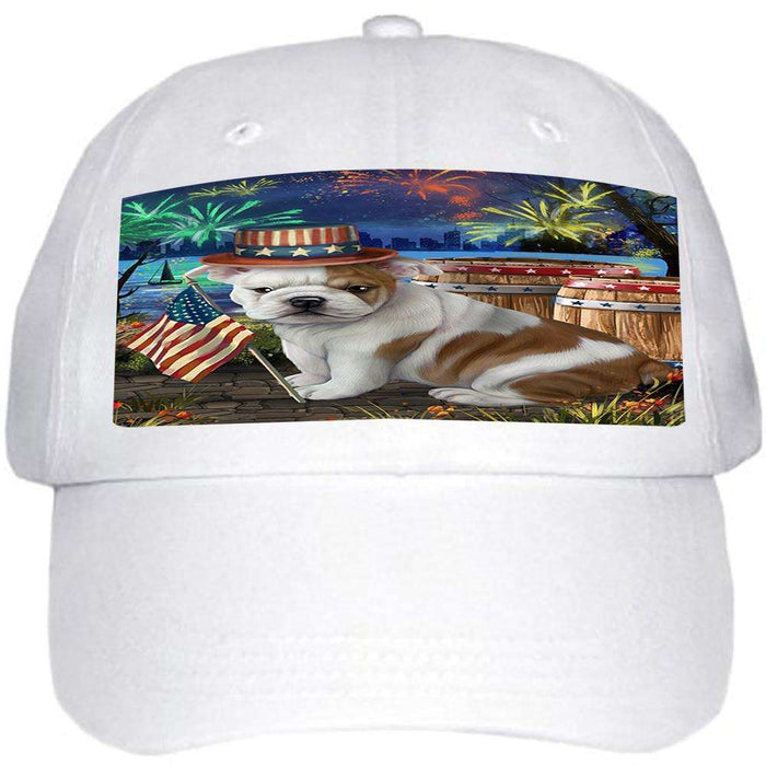 4th of July Independence Day Fireworks Bulldog at the Lake Ball Hat Cap HAT56556