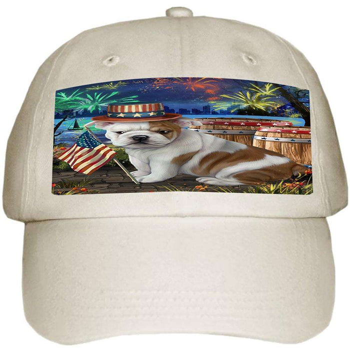 4th of July Independence Day Fireworks Bulldog at the Lake Ball Hat Cap HAT56556
