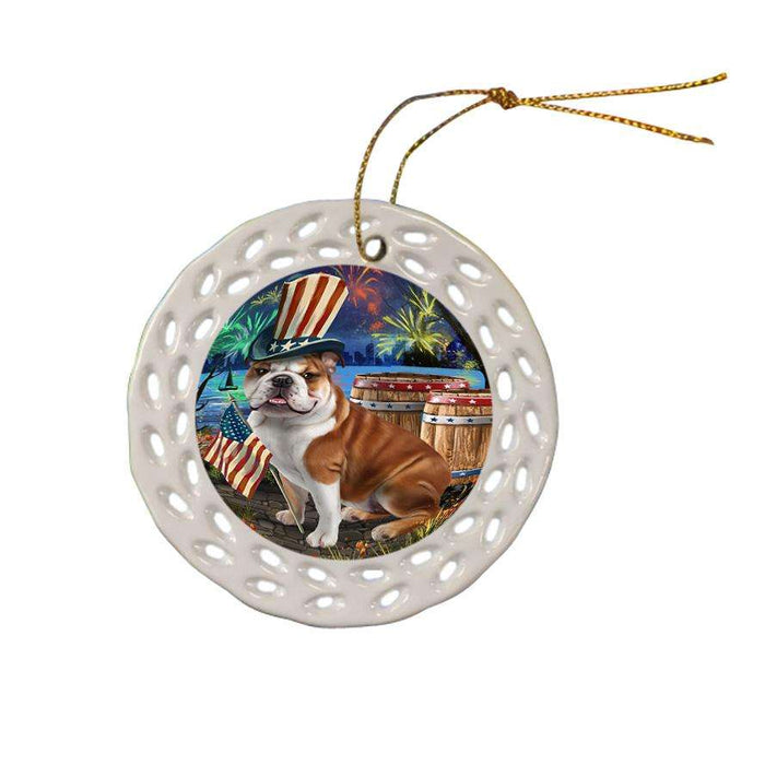 4th of July Independence Day Fireworks Bulldog at the Lake Ceramic Doily Ornament DPOR50937