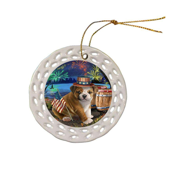 4th of July Independence Day Fireworks Bulldog at the Lake Ceramic Doily Ornament DPOR50938
