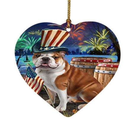 4th of July Independence Day Fireworks Bulldog at the Lake Heart Christmas Ornament HPOR50937
