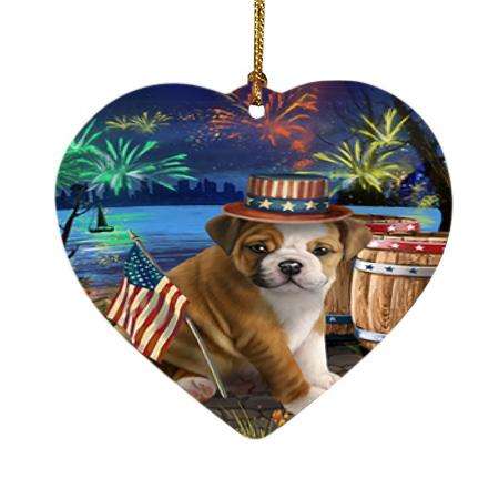 4th of July Independence Day Fireworks Bulldog at the Lake Heart Christmas Ornament HPOR50938