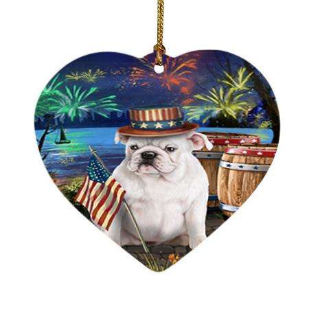 4th of July Independence Day Fireworks Bulldog at the Lake Heart Christmas Ornament HPOR50939