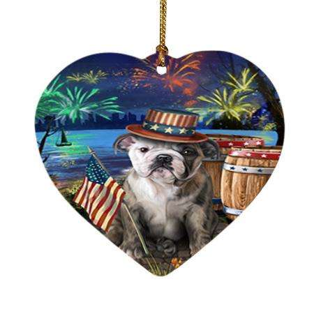 4th of July Independence Day Fireworks Bulldog at the Lake Heart Christmas Ornament HPOR50940