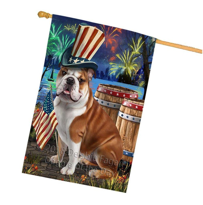 4th of July Independence Day Fireworks  Bulldog at the Lake House Flag FLG50995