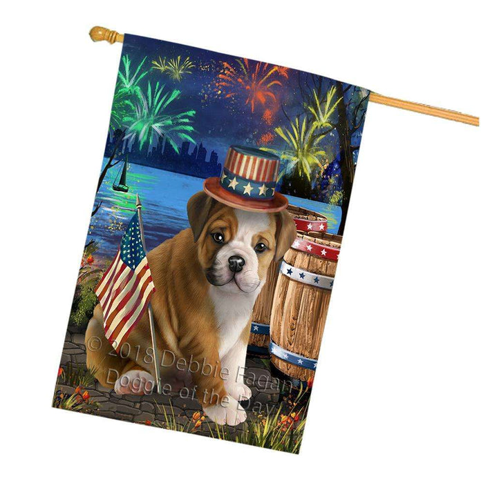 4th of July Independence Day Fireworks  Bulldog at the Lake House Flag FLG50996