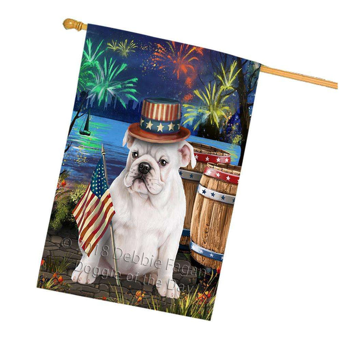 4th of July Independence Day Fireworks  Bulldog at the Lake House Flag FLG50997