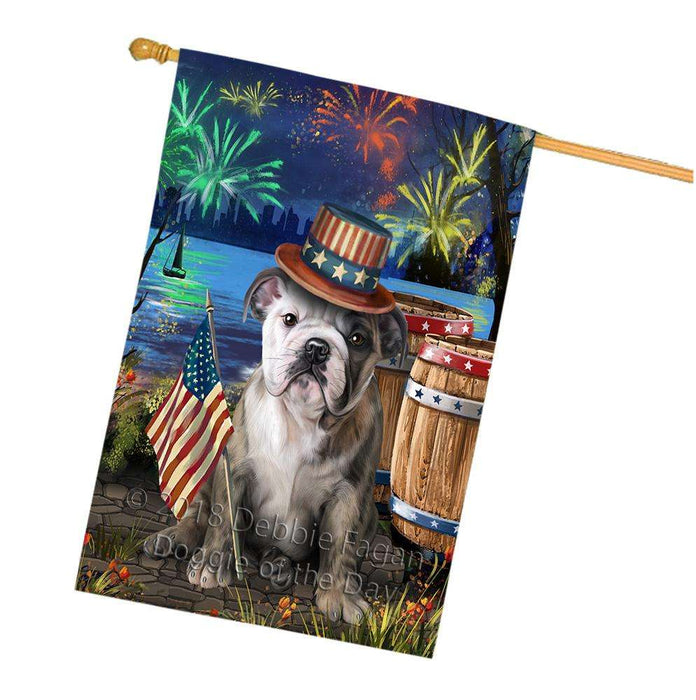 4th of July Independence Day Fireworks  Bulldog at the Lake House Flag FLG50998