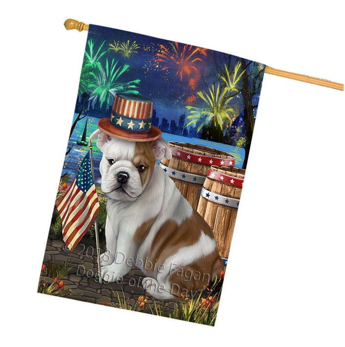 4th of July Independence Day Fireworks  Bulldog at the Lake House Flag FLG50999