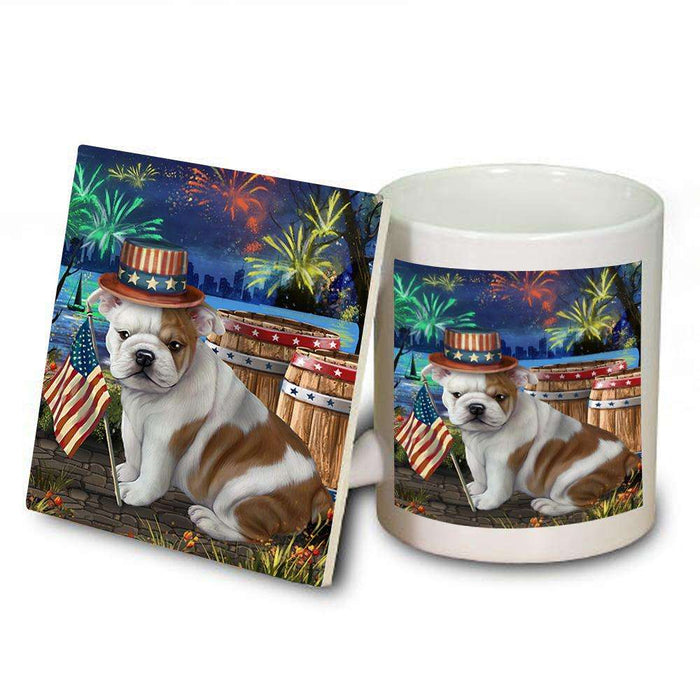 4th of July Independence Day Fireworks Bulldog at the Lake Mug and Coaster Set MUC50933