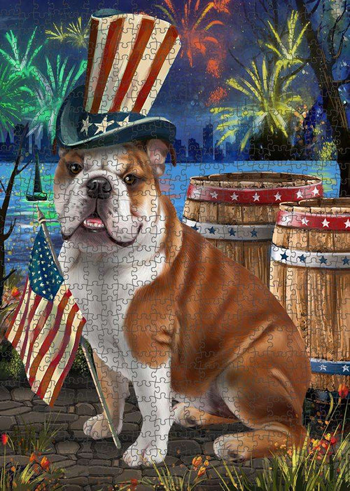 4th of July Independence Day Fireworks Bulldog at the Lake Puzzle with Photo Tin PUZL56673