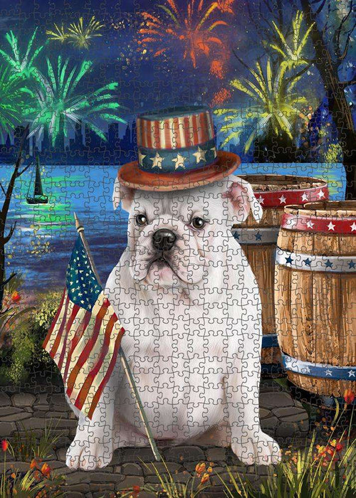 4th of July Independence Day Fireworks Bulldog at the Lake Puzzle with Photo Tin PUZL56679