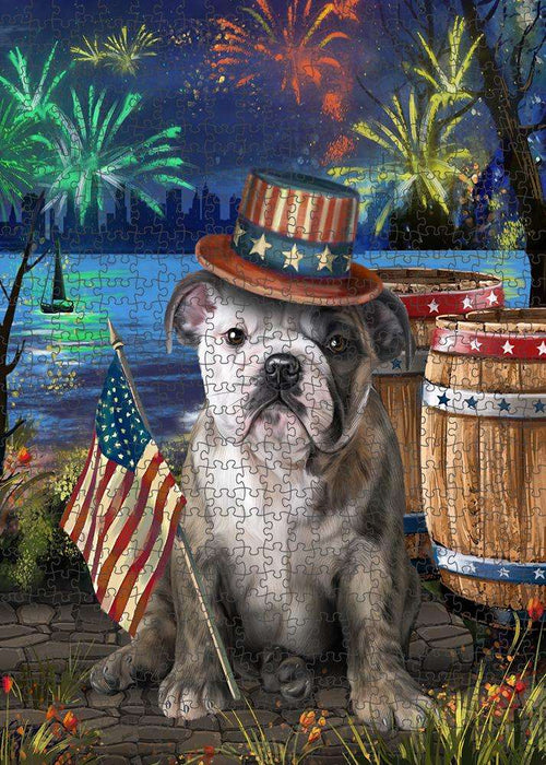 4th of July Independence Day Fireworks Bulldog at the Lake Puzzle with Photo Tin PUZL56682