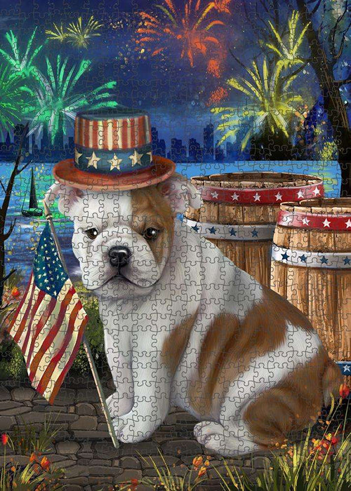 4th of July Independence Day Fireworks Bulldog at the Lake Puzzle with Photo Tin PUZL56685