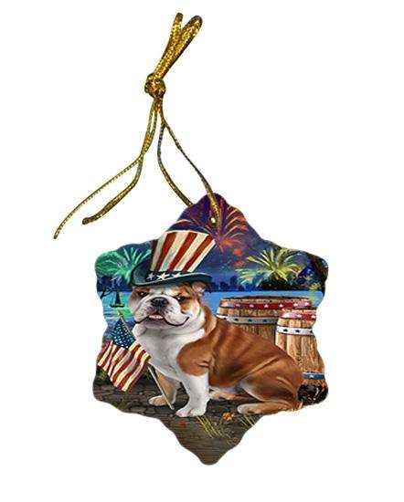 4th of July Independence Day Fireworks Bulldog at the Lake Star Porcelain Ornament SPOR50929