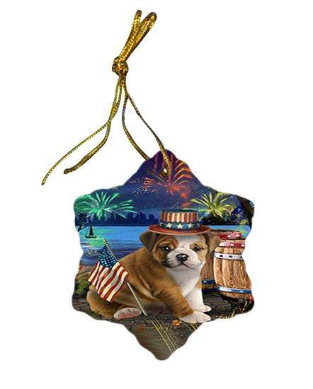 4th of July Independence Day Fireworks Bulldog at the Lake Star Porcelain Ornament SPOR50930