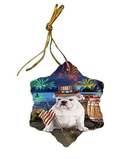 4th of July Independence Day Fireworks Bulldog at the Lake Star Porcelain Ornament SPOR50931