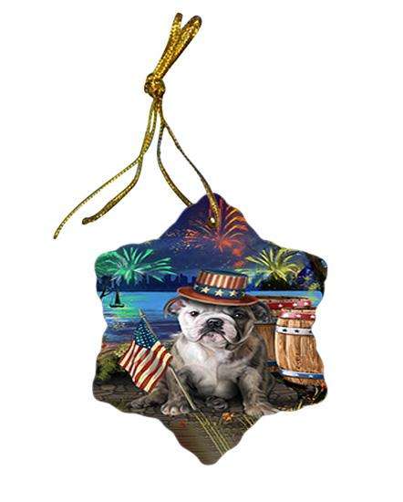 4th of July Independence Day Fireworks Bulldog at the Lake Star Porcelain Ornament SPOR50932