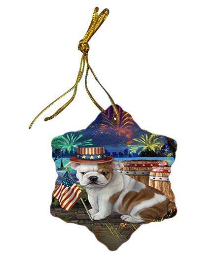 4th of July Independence Day Fireworks Bulldog at the Lake Star Porcelain Ornament SPOR50933