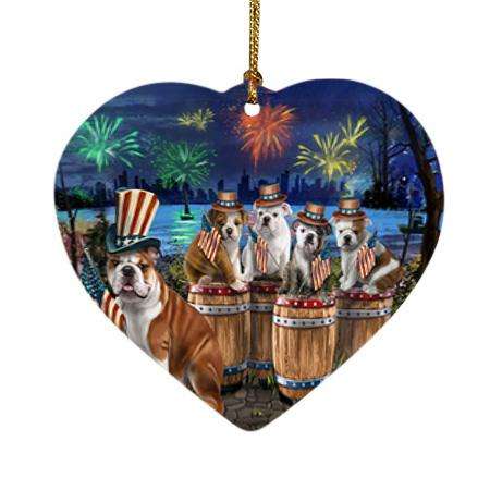 4th of July Independence Day Fireworks Bulldogs at the Lake Heart Christmas Ornament HPOR51021