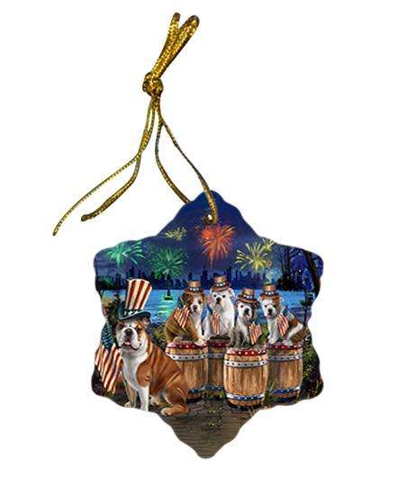 4th of July Independence Day Fireworks Bulldogs at the Lake Star Porcelain Ornament SPOR51013