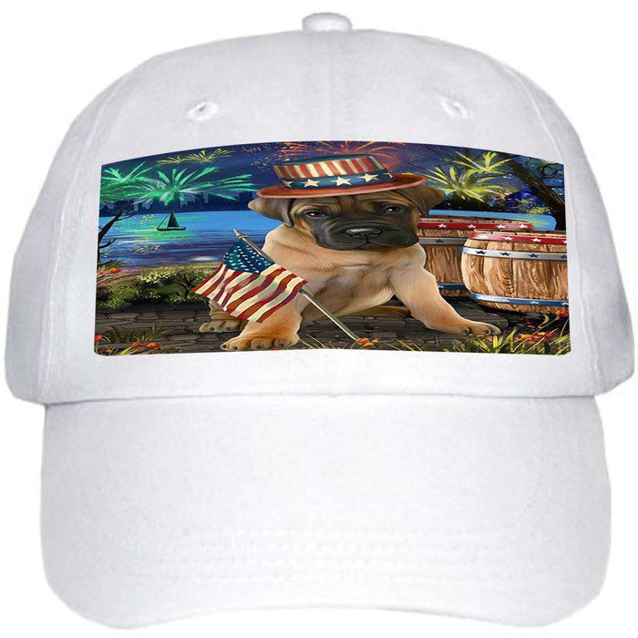 4th of July Independence Day Fireworks Bullmastiff Dog at the Lake Ball Hat Cap HAT56559