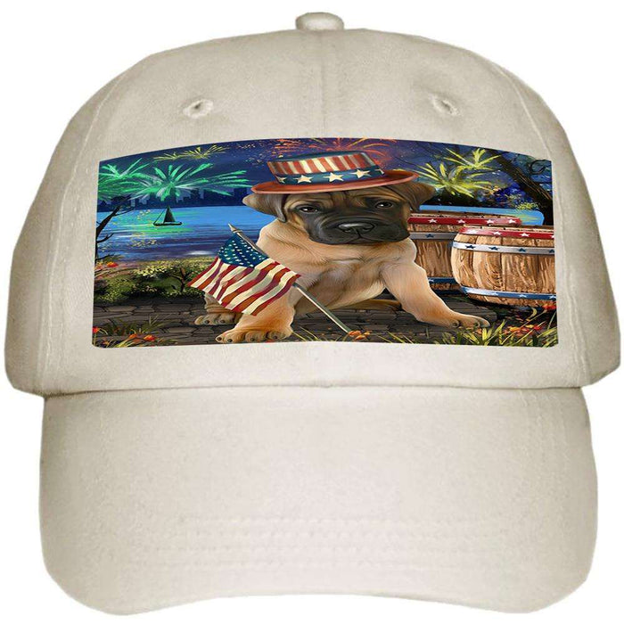 4th of July Independence Day Fireworks Bullmastiff Dog at the Lake Ball Hat Cap HAT56559