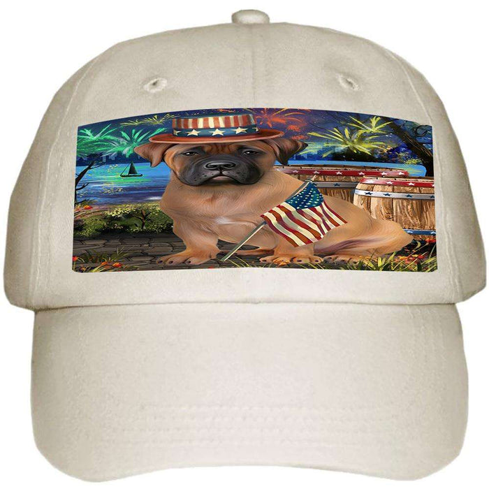 4th of July Independence Day Fireworks Bullmastiff Dog at the Lake Ball Hat Cap HAT56562